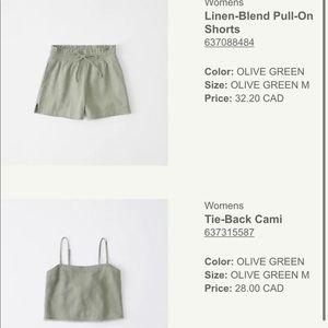 A&F cute linen sets in olive green
